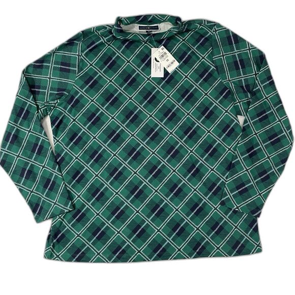 New Karen Scott Plus Size Holiday Printed Mock-Neck Top Marine Green Plaid Sz 1X - Picture 1 of 7